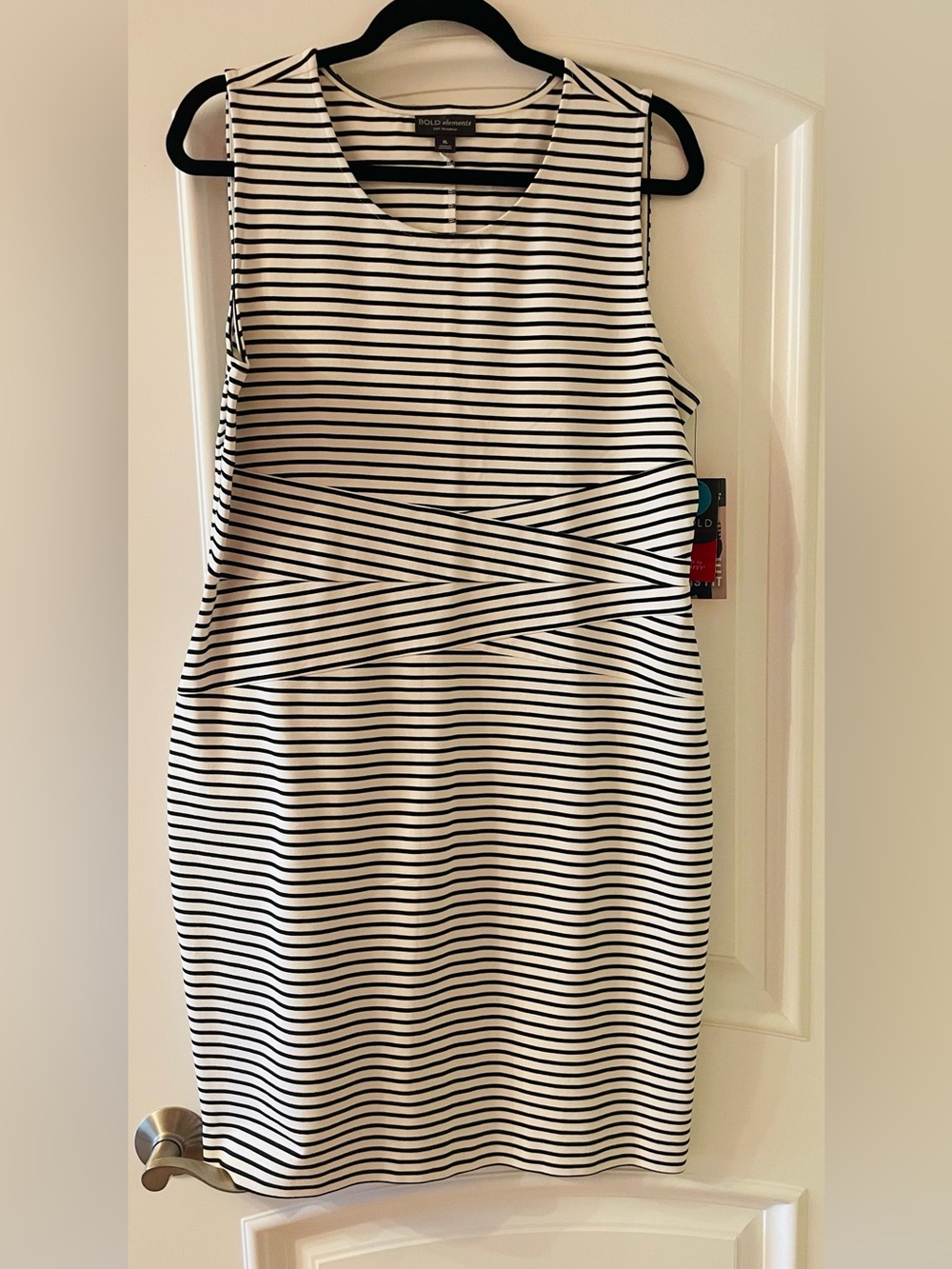 Bold Elements Sleeveless Black and White Striped Sheath Dress